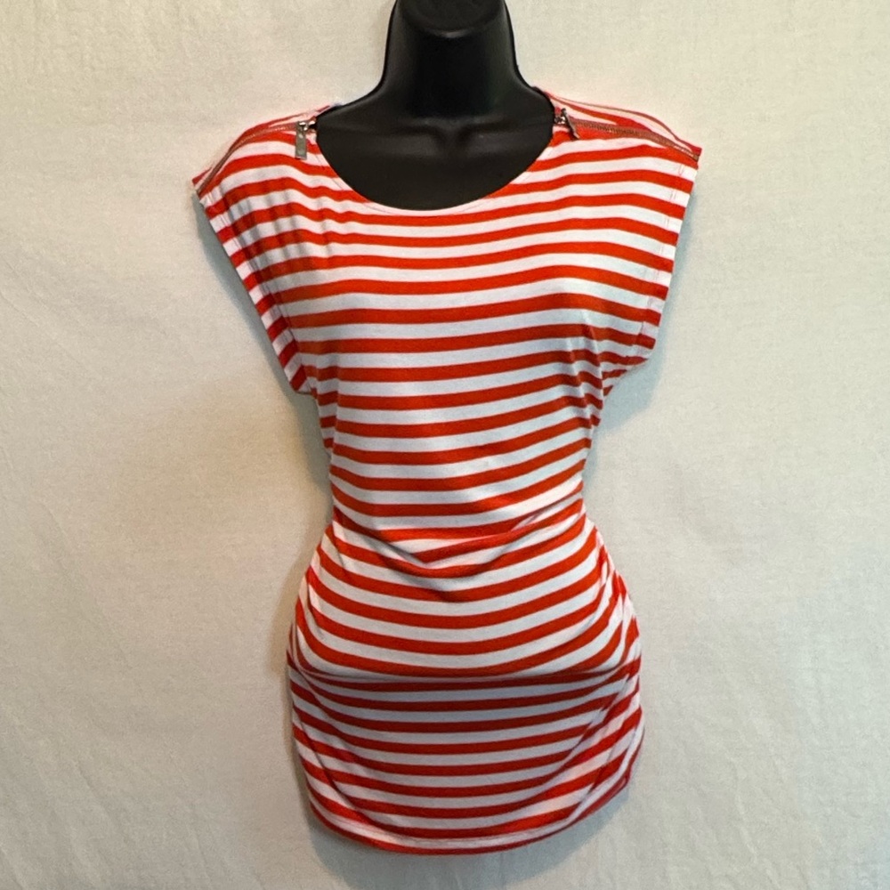 G-4 Chaus New‎ York Orange & White Stripe Sleeveless Pullover Blouse Size L